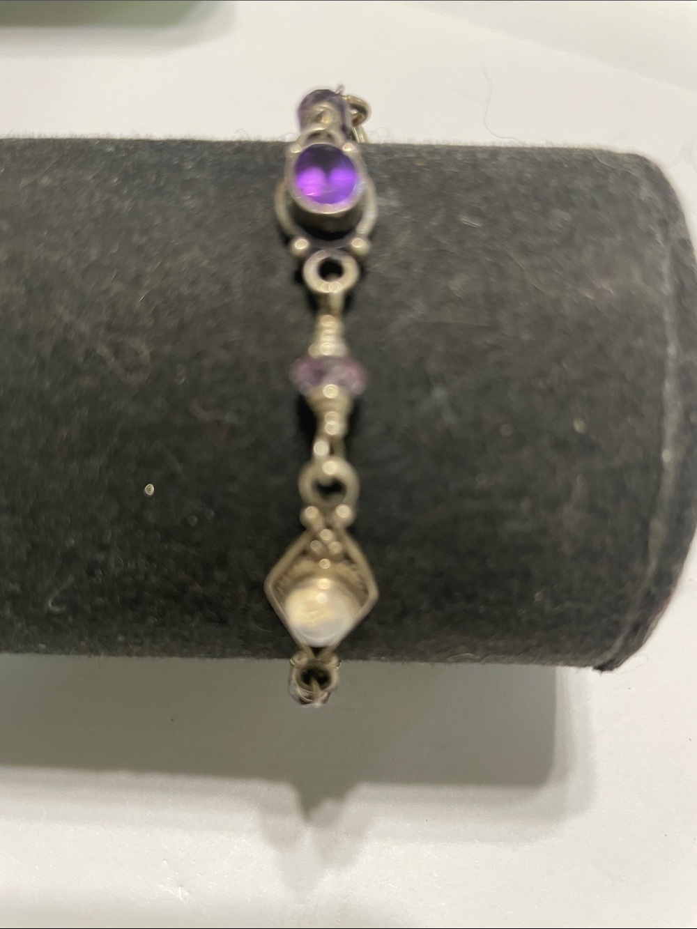 Sterling Silver 925 Amethyst and Moonstone Linked Bracelet. 8/21/6. eBay: $55